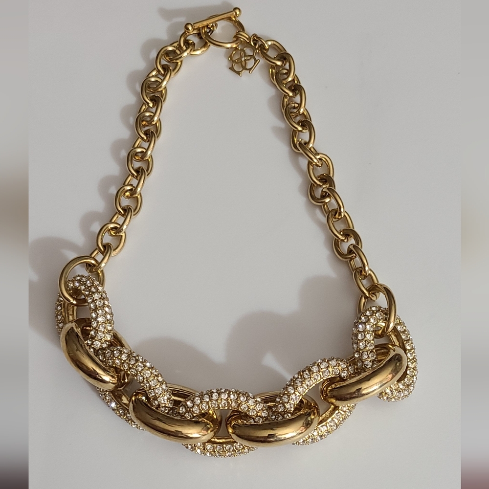 Vintage Anne Klein Rhinestones gold chain  chunky necklace toggle links estate